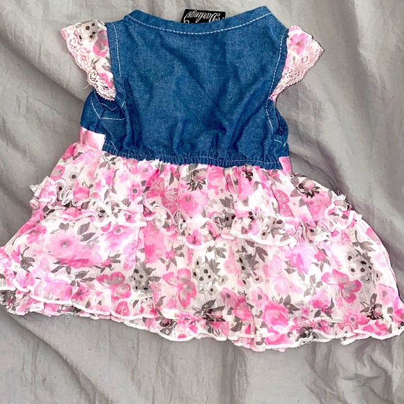 Newborn casual pink floral and denim dress - Picture 2 of 2